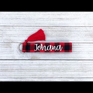 Buffalo plaid key fob wristlet , personalized